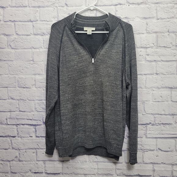 Tommy Bahama Reversible Pullover Sweater Mens L 1/4 Zip Heather Gray Stretch